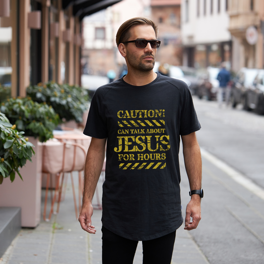 Caution can talk about Jesus for hours graphic tee